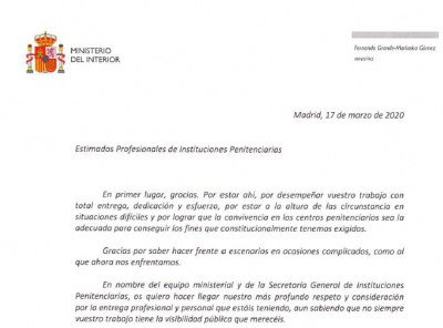 Carta del ministro del interior a los trabajador@s penitenciari@s