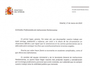 Carta del ministro del interior a los trabajador@s penitenciari@s