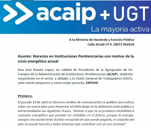 Solicitud Ministra Funci&oacute;n P&uacute;blica modificaci&oacute;n horario por crisis energ&eacute;tica