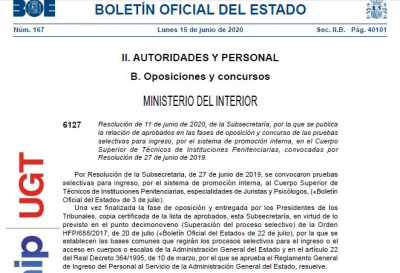 Aprobados oposici&oacute;n promoci&oacute;n interna y libre Cuerpo T&eacute;cnico II.PP