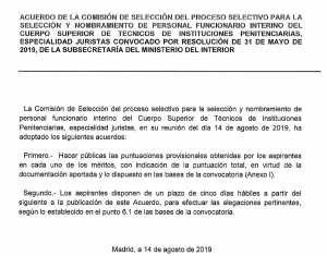 Resolucion puntuaciones provisionales interinos Juristas y psic&oacute;logos